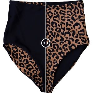 NWT Coral Reef Swim Bali Reversible Bottoms Black & Leopard Print
